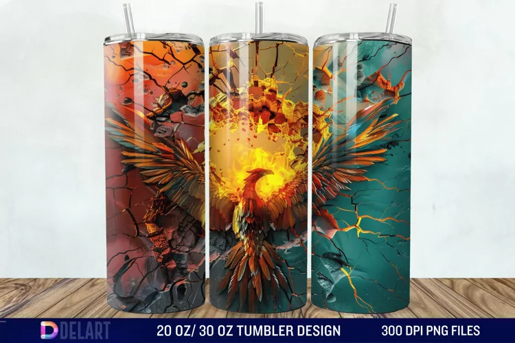 3D Phoenix Cracked Hole Tumbler Wrap