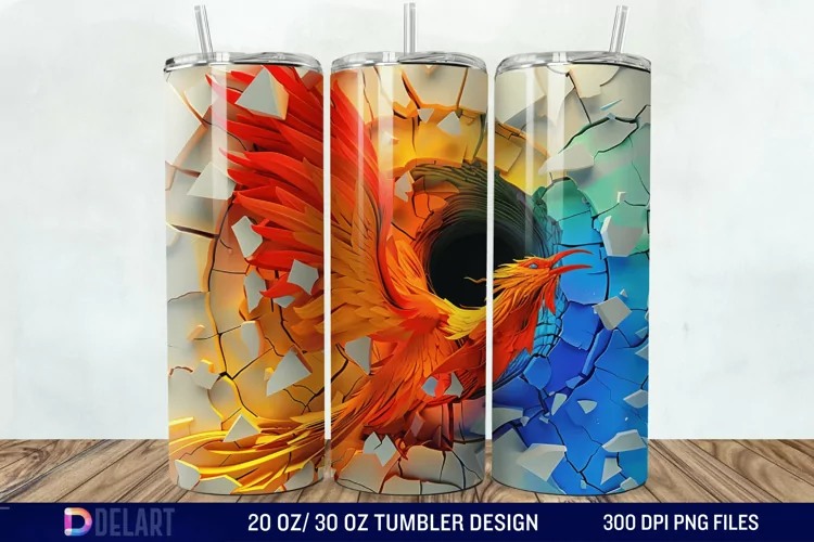 3D Phoenix Cracked Hole Tumbler Wrap