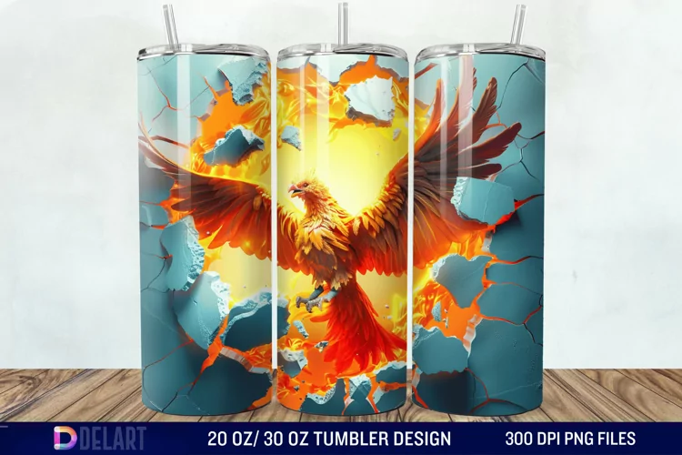 3D Phoenix Cracked Hole Tumbler Wrap