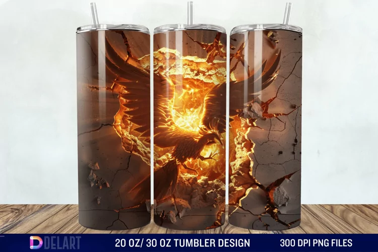 3D Phoenix Cracked Hole Tumbler Wrap