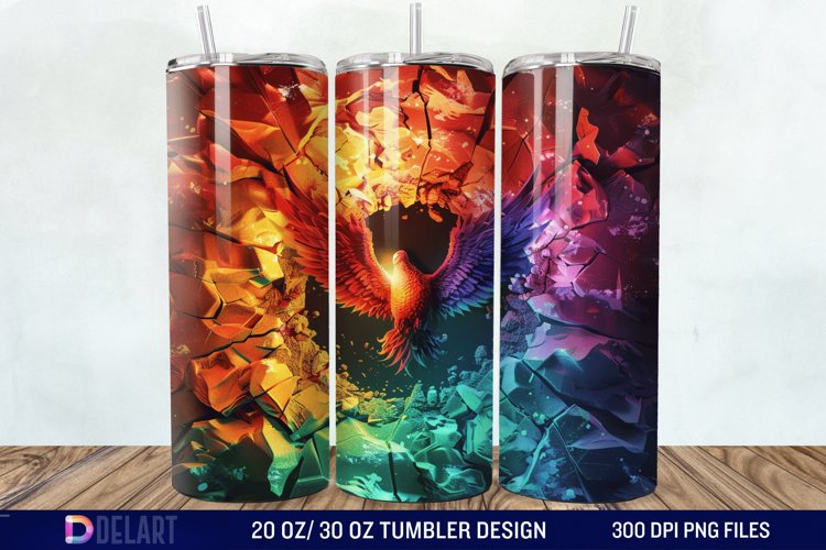 3D Phoenix Cracked Hole Tumbler Wrap example image 1