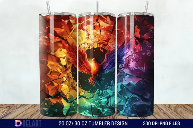 3D Phoenix Cracked Hole Tumbler Wrap