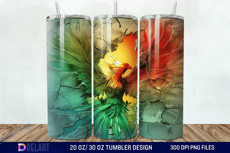 3D Phoenix Cracked Hole Tumbler Wrap