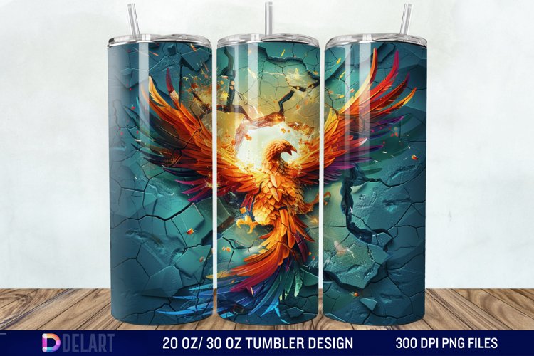 3D Phoenix Cracked Hole Tumbler Wrap example image 1