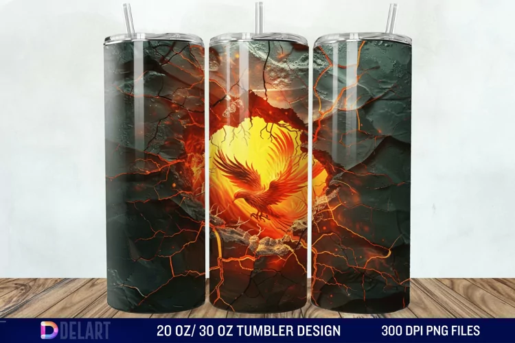 3D Phoenix Cracked Hole Tumbler Wrap