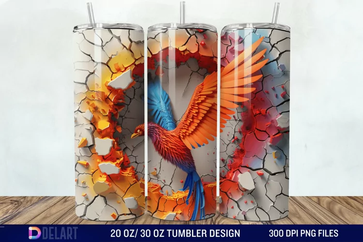 3D Phoenix Cracked Hole Tumbler Wrap