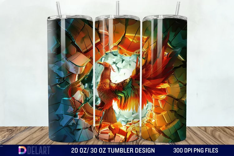 3D Phoenix Cracked Hole Tumbler Wrap