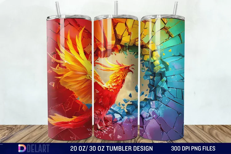 3D Phoenix Cracked Hole Tumbler Wrap