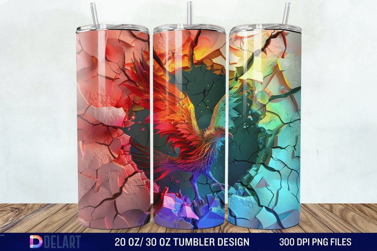 3D Phoenix Cracked Hole Tumbler Wrap example image 1