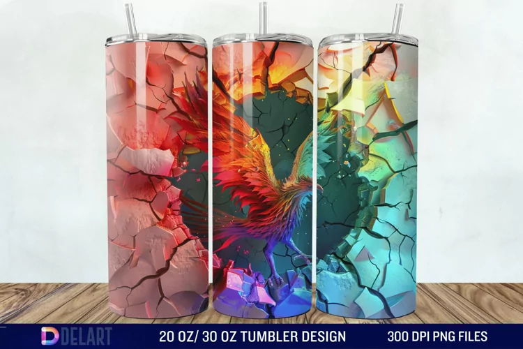 3D Phoenix Cracked Hole Tumbler Wrap