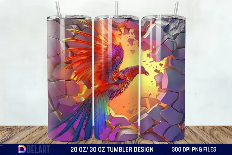 3D Phoenix Cracked Hole Tumbler Wrap