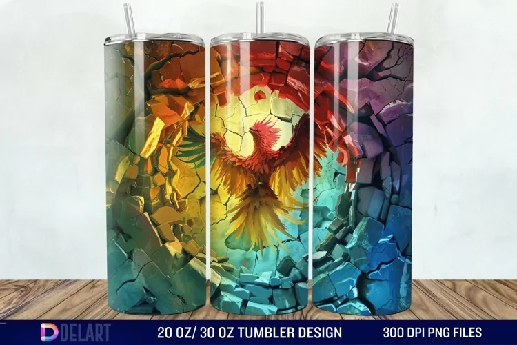 3D Phoenix Cracked Hole Tumbler Wrap