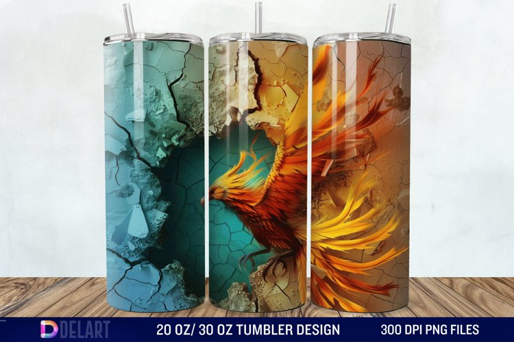 3D Phoenix Cracked Hole Tumbler Wrap example image 1