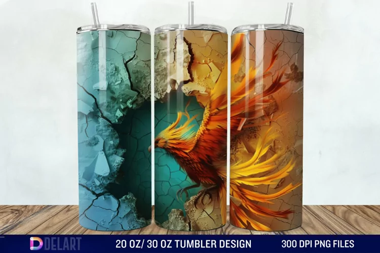 3D Phoenix Cracked Hole Tumbler Wrap