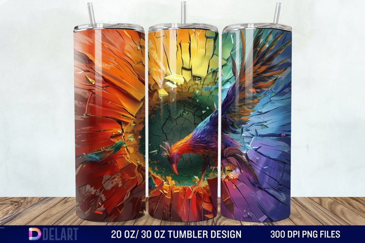 3D Phoenix Cracked Hole Tumbler Wrap example image 1