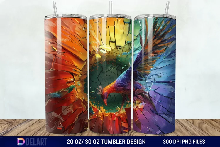3D Phoenix Cracked Hole Tumbler Wrap