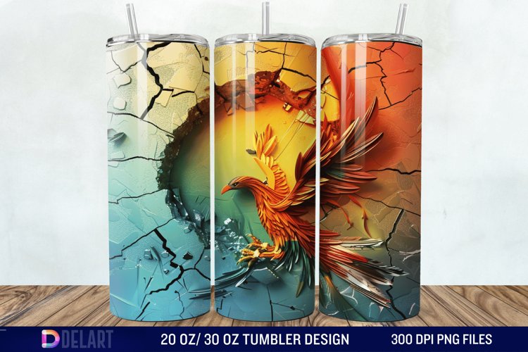3D Phoenix Cracked Hole Tumbler Wrap example image 1