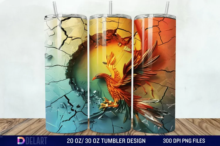 3D Phoenix Cracked Hole Tumbler Wrap