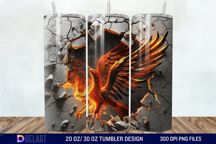 3D Phoenix Cracked Hole Tumbler Wrap example image 1