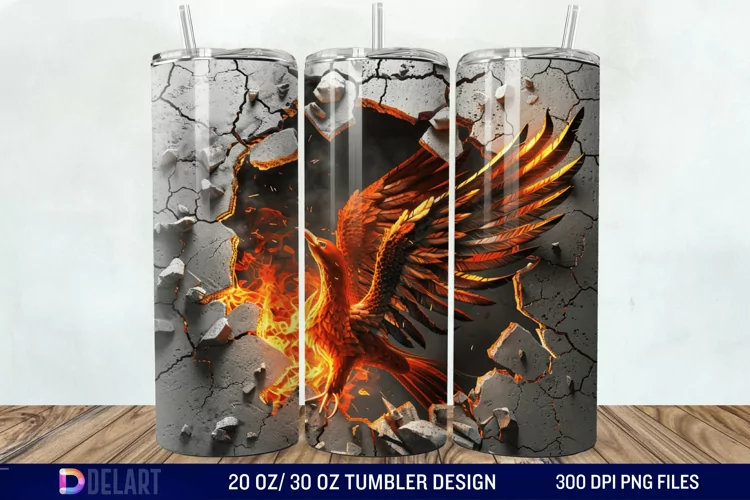 3D Phoenix Cracked Hole Tumbler Wrap
