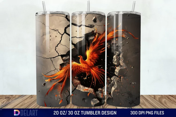 3D Phoenix Cracked Hole Tumbler Wrap