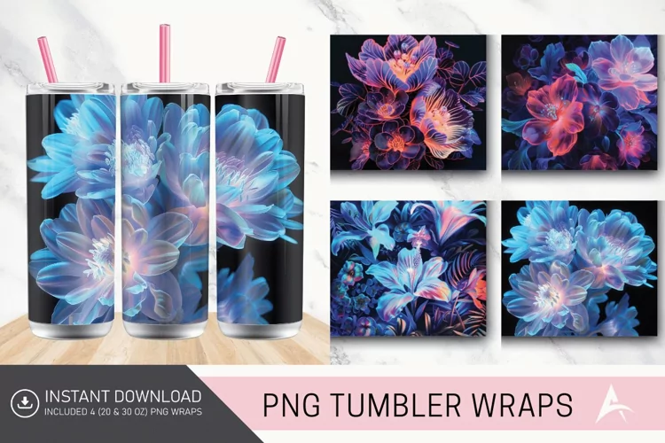 3D Phosphorescent Floral Tumbler wrap