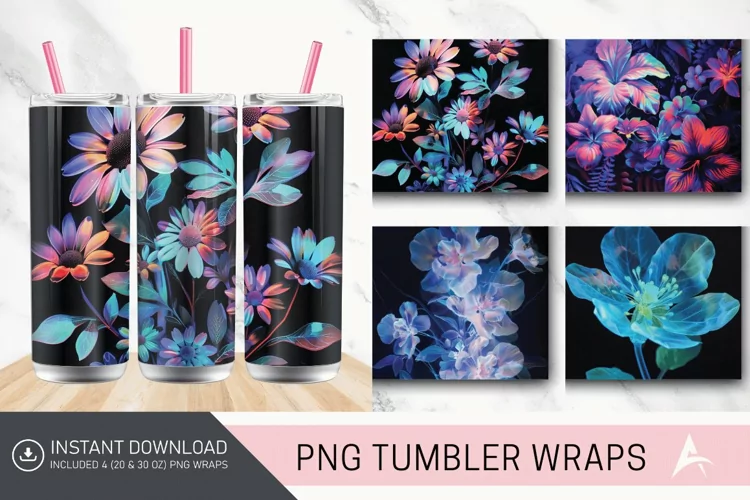 3D Phosphorescent Floral Tumbler wrap