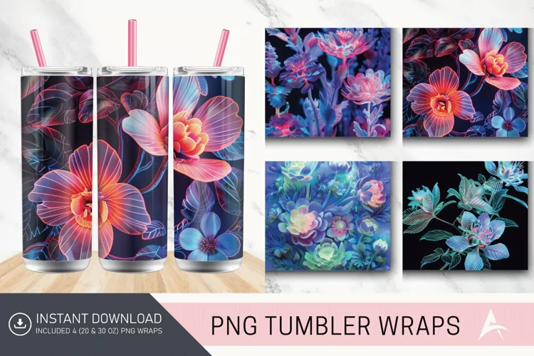 3D Phosphorescent Floral Tumbler wrap