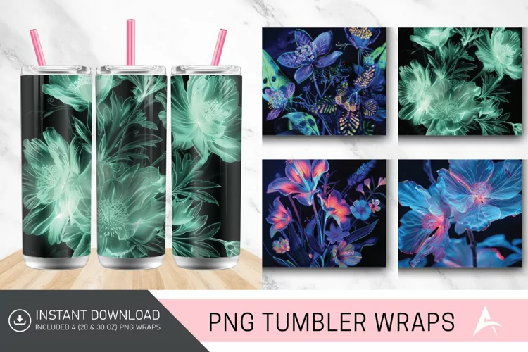 3D Phosphorescent Floral Tumbler wrap