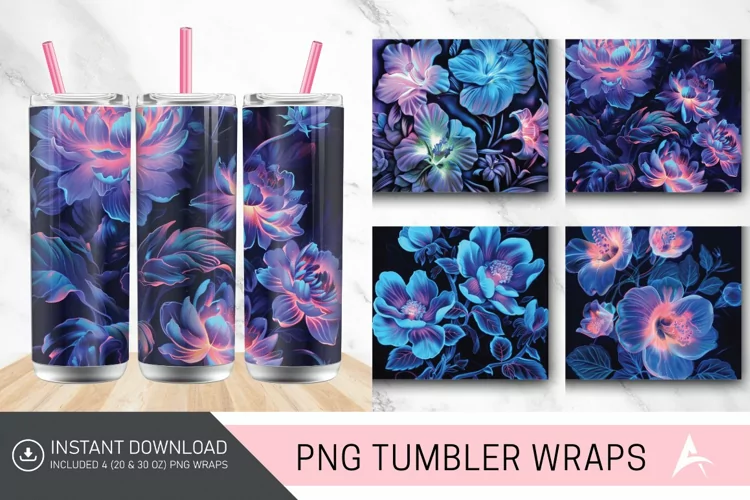 3D Phosphorescent Floral Tumbler wrap