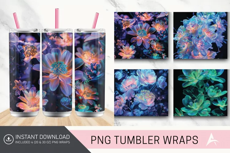 3D Phosphorescent Floral Tumbler wrap