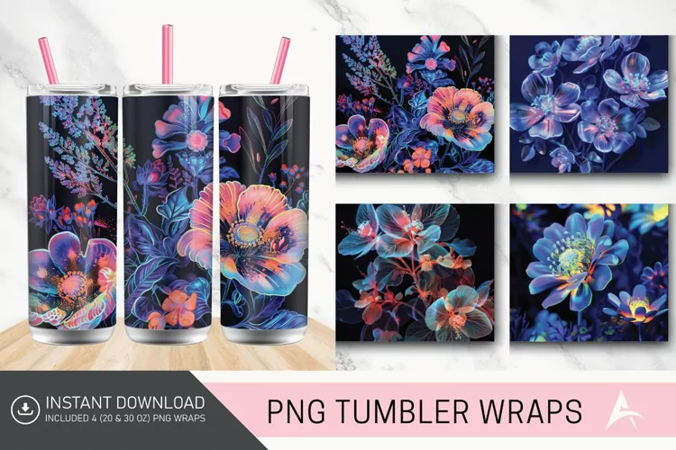 3D Phosphorescent Floral Tumbler wrap