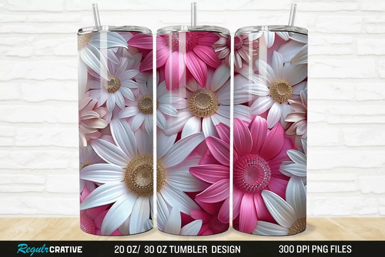 3D Pink And White Sunflowers 20/30oz Skinny Tumbler