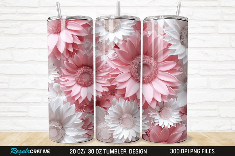 3D Pink And White Sunflowers 20/30oz Skinny Tumbler example image 1