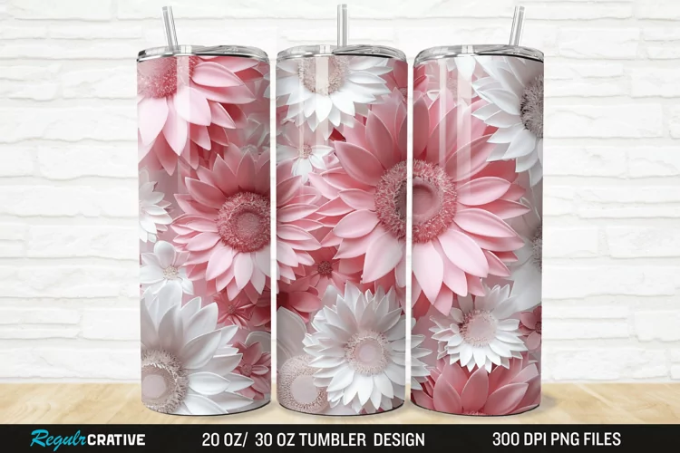 3D Pink And White Sunflowers 20/30oz Skinny Tumbler