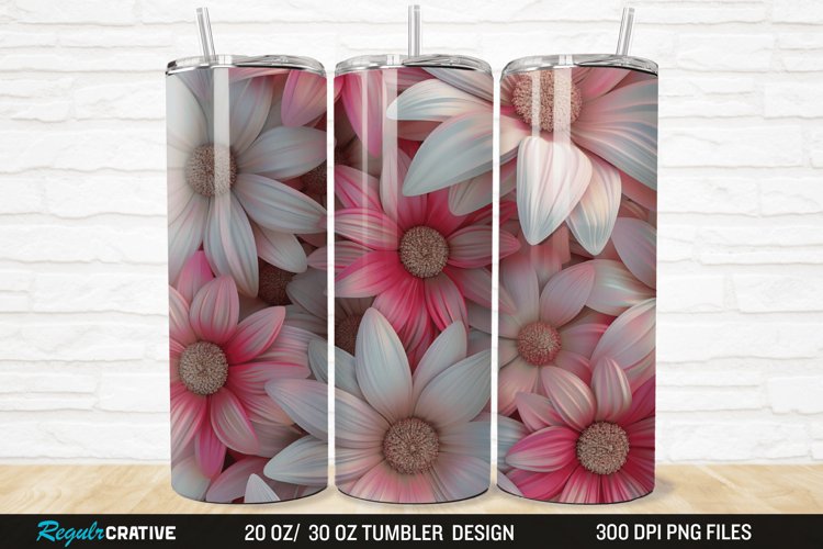 3D Pink And White Sunflowers 20/30oz Skinny Tumbler example image 1