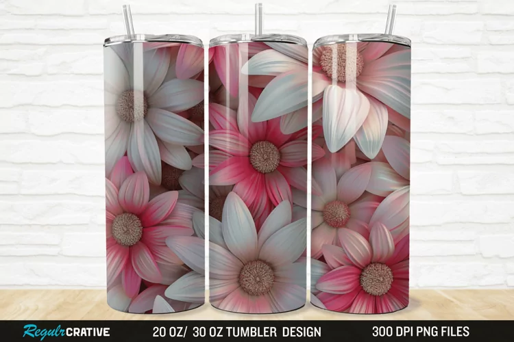 3D Pink And White Sunflowers 20/30oz Skinny Tumbler