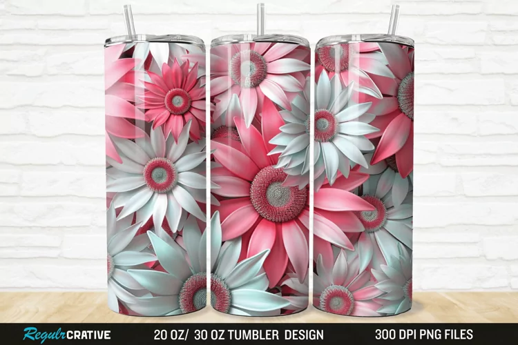 3D Pink And White Sunflowers 20/30oz Skinny Tumbler