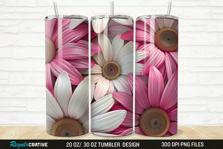3D Pink And White Sunflowers 20/30oz Skinny Tumbler