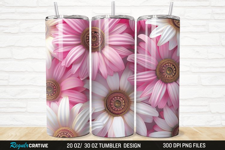 3D Pink And White Sunflowers 20/30oz Skinny Tumbler example image 1