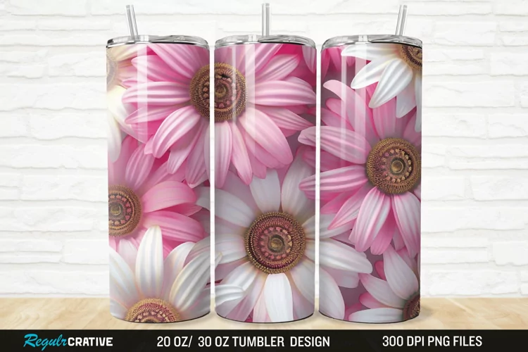 3D Pink And White Sunflowers 20/30oz Skinny Tumbler