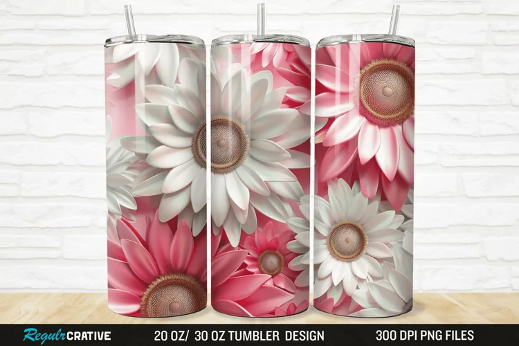 3D Pink And White Sunflowers 20/30oz Skinny Tumbler