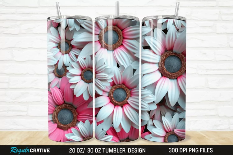 3D Pink And White Sunflowers 20/30oz Skinny Tumbler