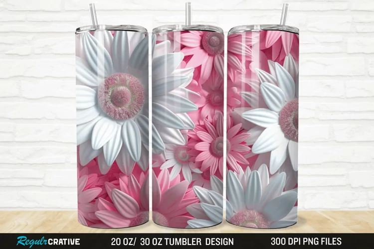 3D Pink And White Sunflowers 20/30oz Skinny Tumbler