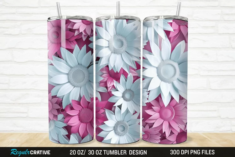 3D Pink And White Sunflowers 20/30oz Skinny Tumbler
