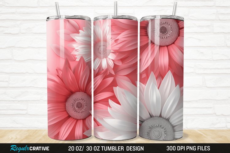 3D Pink And White Sunflowers 20/30oz Skinny Tumbler example image 1