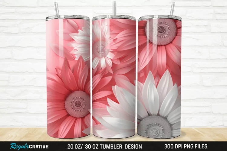 3D Pink And White Sunflowers 20/30oz Skinny Tumbler