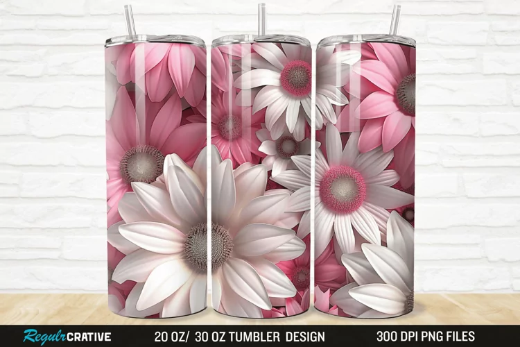 3D Pink And White Sunflowers 20/30oz Skinny Tumbler