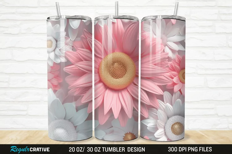 3D Pink And White Sunflowers 20/30oz Skinny Tumbler
