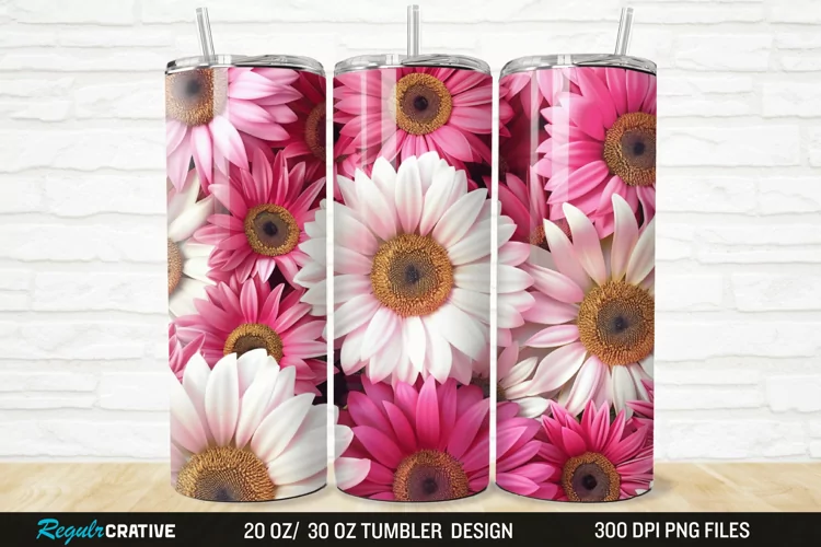 3D Pink And White Sunflowers 20/30oz Skinny Tumbler